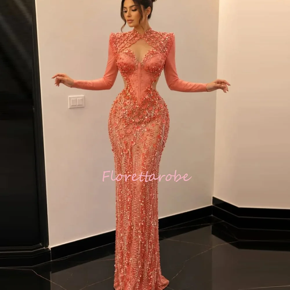 Glänzende Applikationen, 3D-Blumen, perlenbesetztes Abendkleid, Hochzeits- und Partykleider, maßgeschneidertes, exquisites, gerades, langes Bankett-Abschlussballkleid