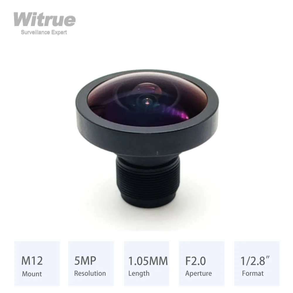 Witrue Fisheye Lens HD 5MP 1.05MM 190 Degree M12*0.5 F2.0 1/2.8 with 650nm IR Filter for Security Cameras