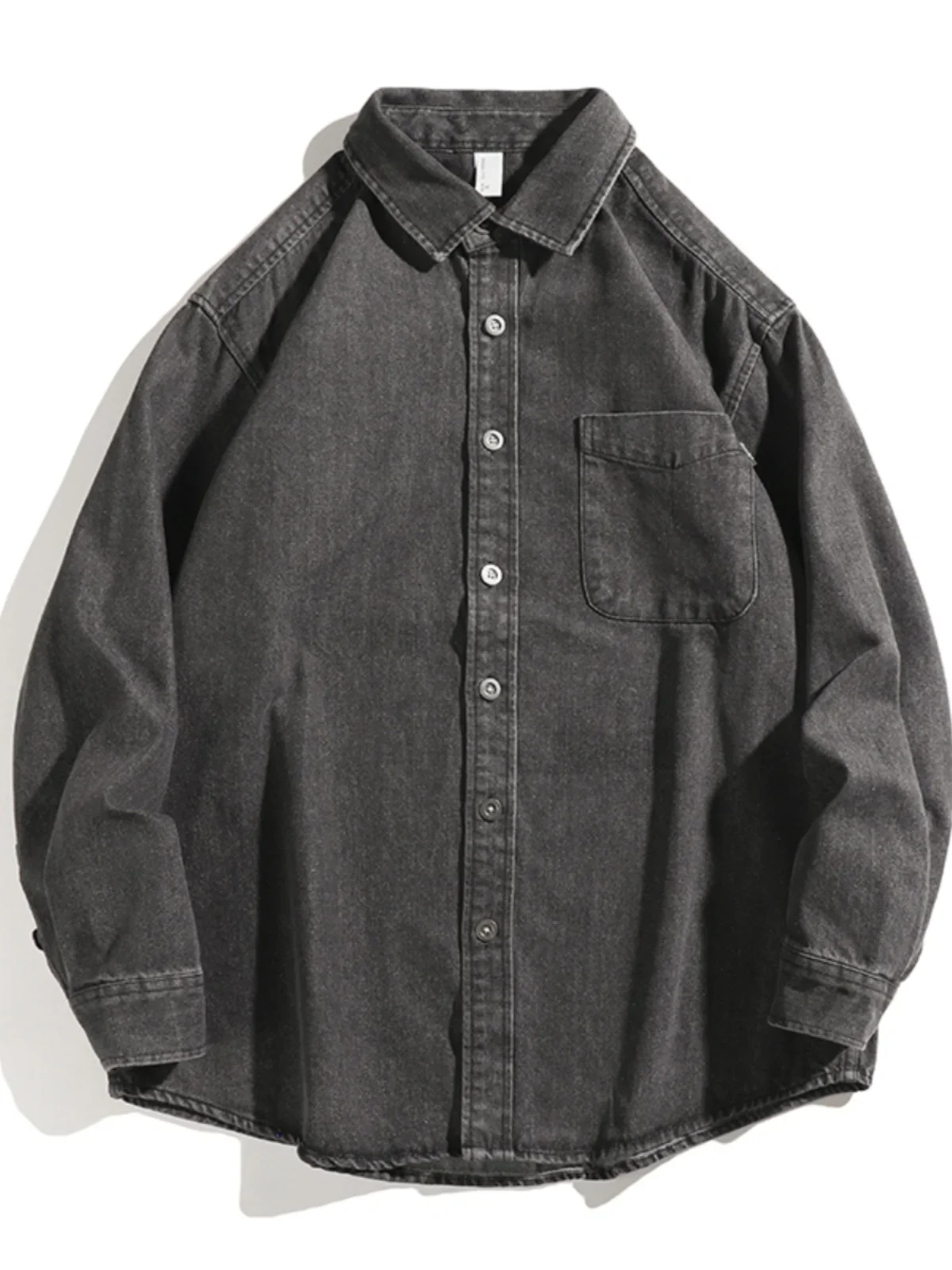 قميص دينم ثقيل مغسول للرجال، قميص أمريكي عتيق بأكمام طويلة، سترة عصرية فضفاضة للربيع والخريف