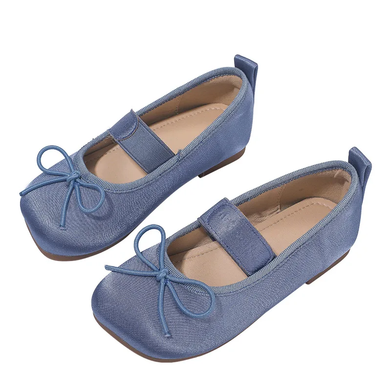 Childrens Leather Shoes with Round Toe Bow Non Slip Soft Sole 2025 New Spring Autumn Outdoor PU Multi-color Girls Leather Shoes