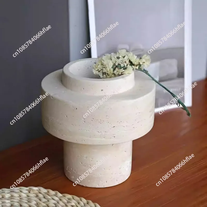 Natural Marble Vase Living Room Modern Light Luxury Decoration Flower Arrangement Device Unique Creative Ornaments 16x16x16cm
