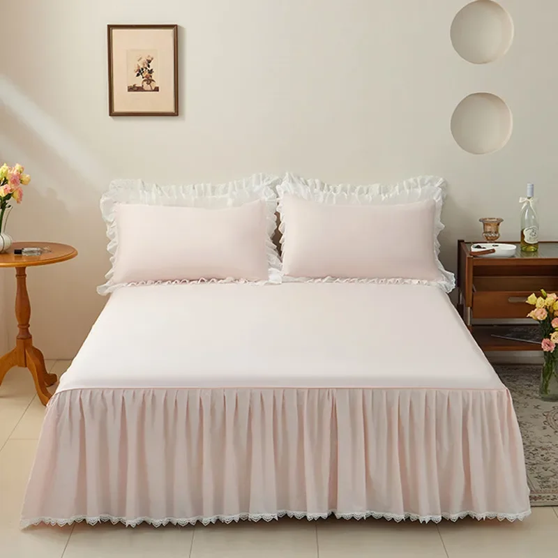 

1pc Bed Skirt 100% Cotton Bed Cover Lace Style Bedspread Solid Color Bed Linen Home Mattress Cover falda de cama (No Pillowcase)