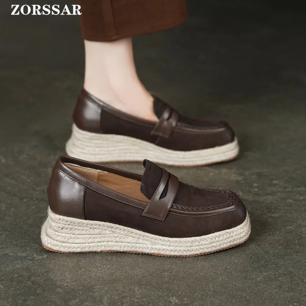 

Women Flat Platform Loafers Ladies Elegant Suede Leather Moccasins Shoes Woman Slip on Moccasin Women's Brown Casual Shoes
