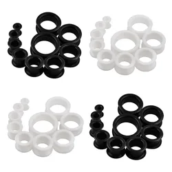 4X Black White Thick Silicone Round Ear Gauge Plug Expander 4g (5mm) - 1'' (25mm) Saddle Flesh Tunnel Stretching Kit