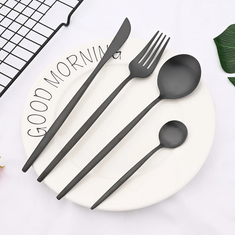 Matte Black Tableware Stainless Steel Dinnerware Cutlery Sets Dinner Knife Fruit Fork Ice Spoon Kitchen Accessories For Home