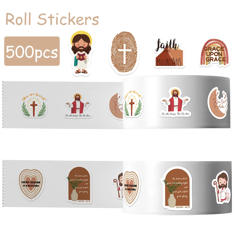 500pcs Cartoon Jesus Roll Stickers Decals For Laptop Scrapbook Skateboard Suitcase Guitar DIY Aesthetic Waterproof Stickers