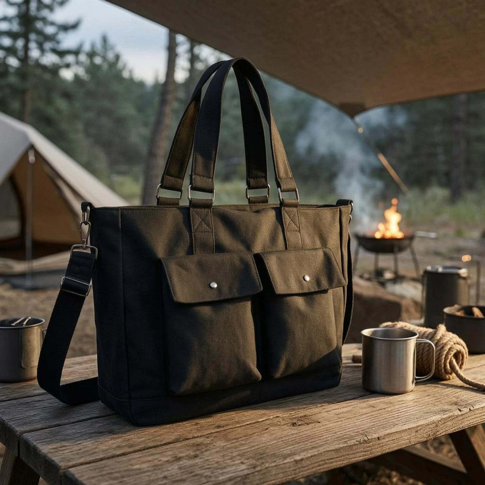 

Rectangular Travel Bag Structured Body Utility Travel Bag Luggage Front Front Flap Pocket Pockets Handbag Compartments
