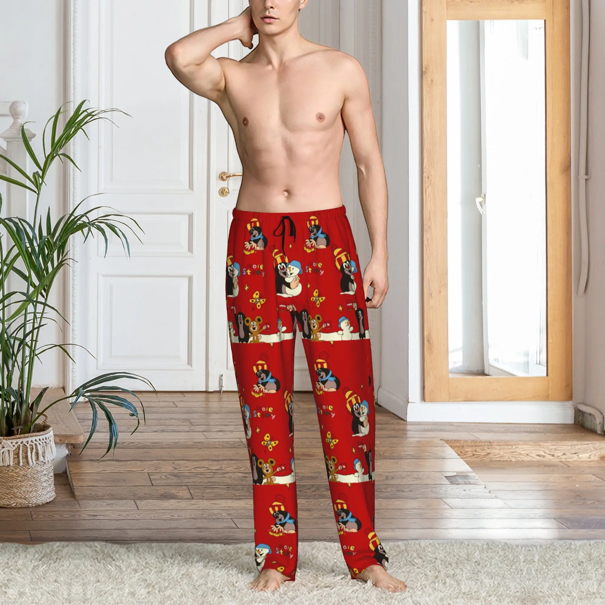 Custom Funny Cartoon Krtek Pajama Pants Men  Lounge Sleep Stretch Sleepwear Bottoms with Pockets view 6