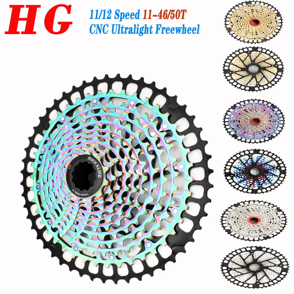 SUNSHINE 11/12 Speed 11-46/50T K7 Cassette Ultralight Bicycle HG Freewheel CNC Steel Ultralight 12s k7 12v Colorful MTB Parts