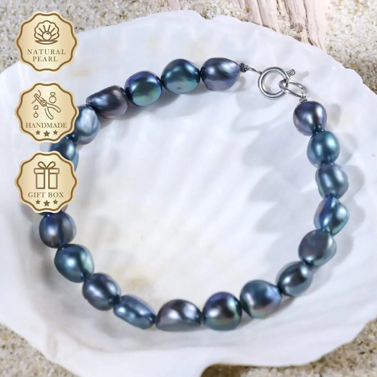 

MYSOYA Dark Baroque Freshwater Pearl Bracelet 7–8mm, Gift Box, Ideal Birthday & Anniversary Gift