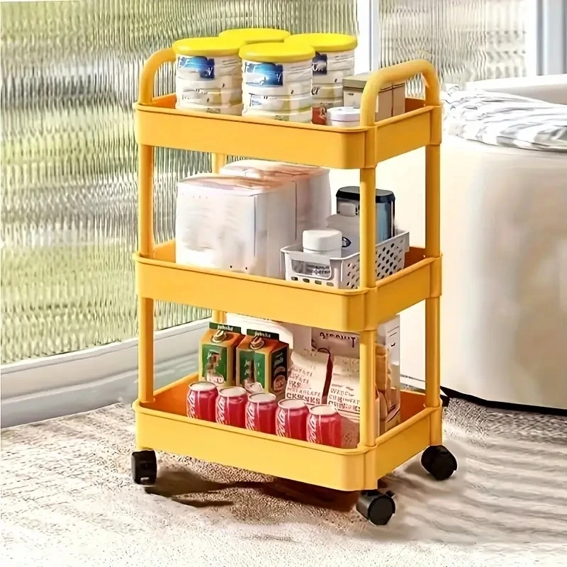 1PC Mobile Storage Shelf, Small Cart, Kitchen, Bathroom, Bedroom, Multi-Storey Snacks with Wheels, Home Décor