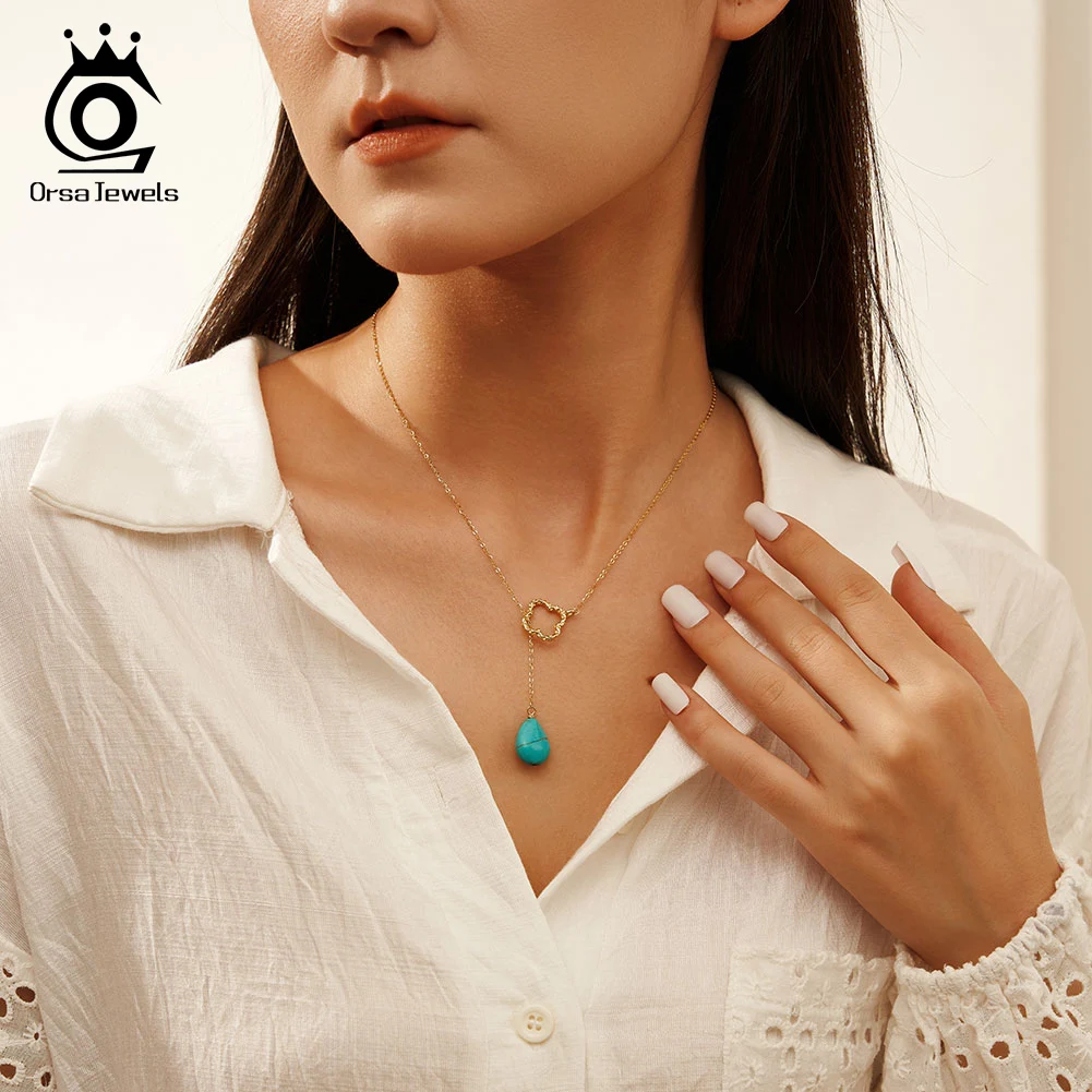 ORSA JEWELS Unique Four Leaf Clover Choker Necklace 925 Sterling Silver Turquoise Pendant Necklace for Women Jewelry Gift GMN47