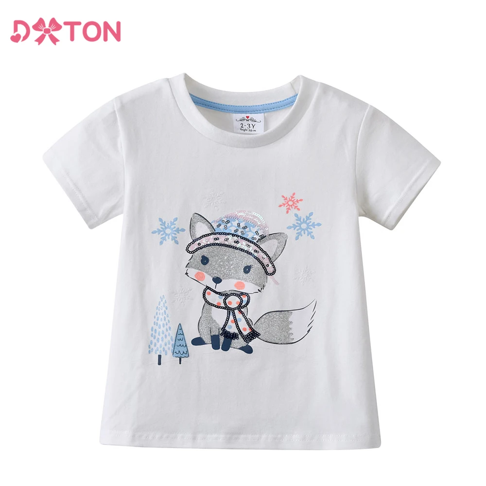 DXTON Mädchen T-Shirts Mädchen T-Shirts Cartoon Kinder Tops Sommer Kurzarm Kinder T-Shirts Tier Katze bedruckte Baumwolle Kinder Outfits