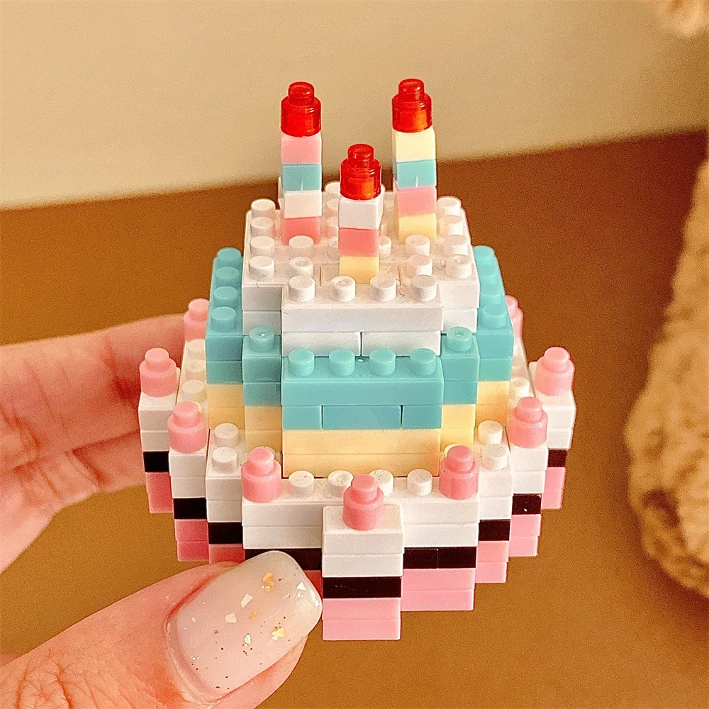 Cake Micro Building Blocks Toys for Kids Assembly Toys Mini Bricks Light Particle Educational Toy Figure Children Birthday Gift