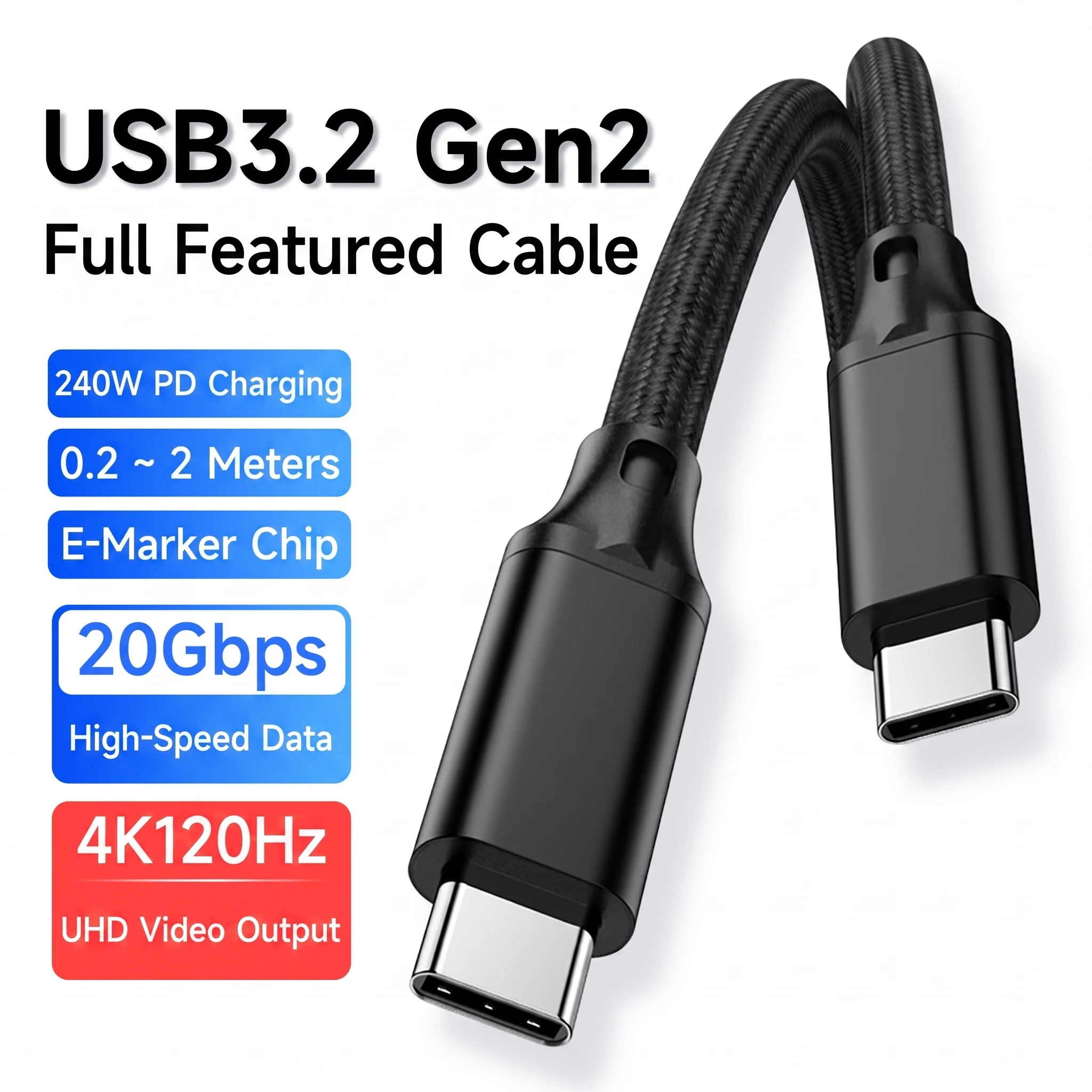 20Gbps USB C Monitor Display Cable USB3.2 Gen2x2 4K@144Hz 240W PD Charging Data Transfer Video Cable For Portable Monitor Laptop