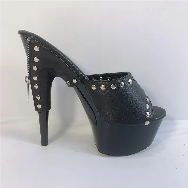 

15cm Zipper sexy skinny super star shoes, fashion 6 inch heels, summer baking paint, rivet decorations dance shoes