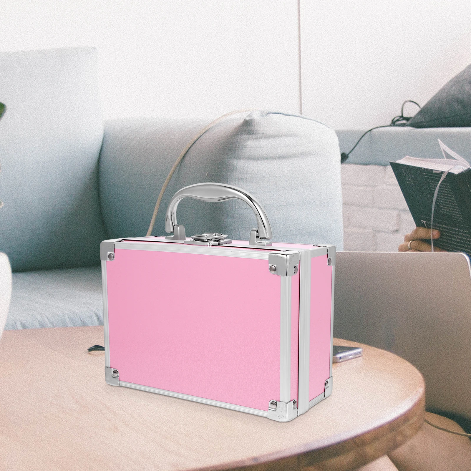 

Aluminum Alloy Case Large Makeup Box Organizer Travel Portable Pink Lightweight Handle Toiletry Bag Nail Supplies