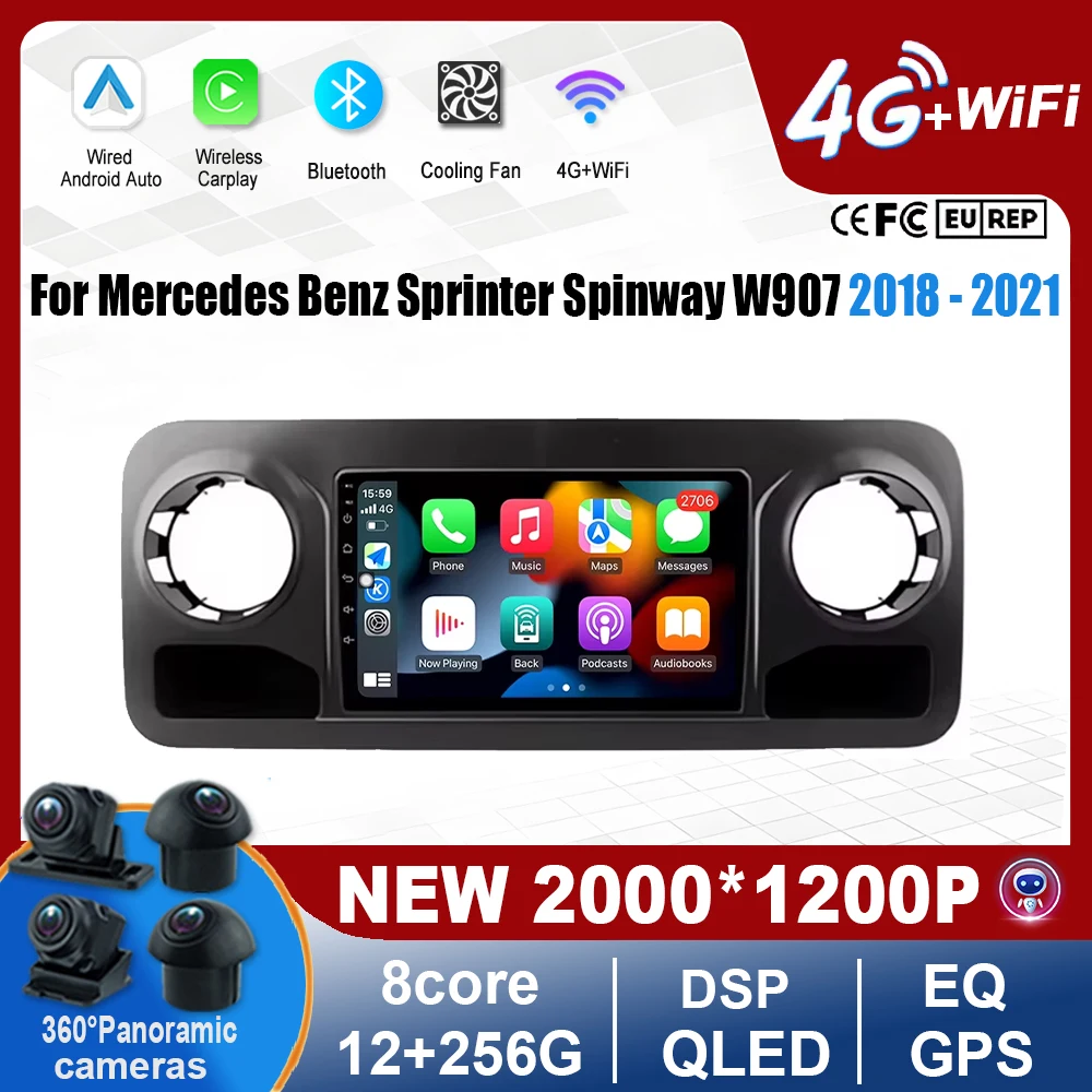 

Экран Carplay для Mercedes Benz Sprinter Spinway W907 2018 2019 2020 2021, автомобильный радиоприемник, навигация, GPS, мультимедийный видеоплеер