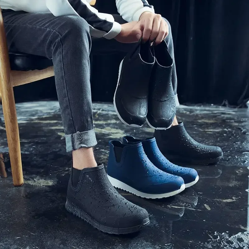 Rain Shoes for Men Rubber Shoe Platform Ankle Boots 2024 Autumn Winter Slip on Booties Boots for Men Waterproof Work Botas