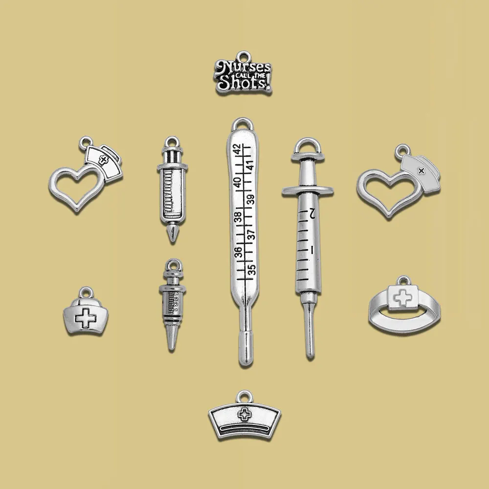 Nurse Doctor Charms Ambulance Collection Medical Caduceus Cap Stethoscope Syringe Pendants Jewelry Making.