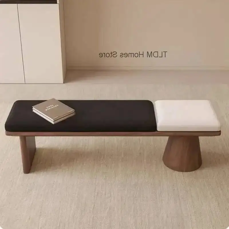 Sculptural Ottoman Retro Bench, Two-Tone Accent Entryway Bench, Wooden Base Modern Upholstered for Home Minimalist Decor