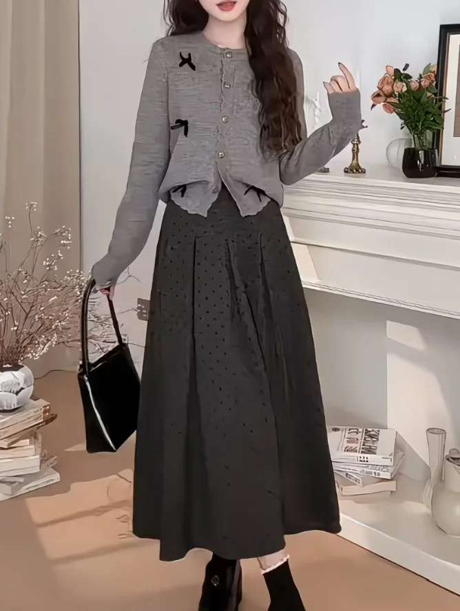 Ladies Retro Mori Japanese Style Versatile Midi‑length Skirt Vintage A‑Line Casual Chic Preppy Bottoms for Daily Street Wear