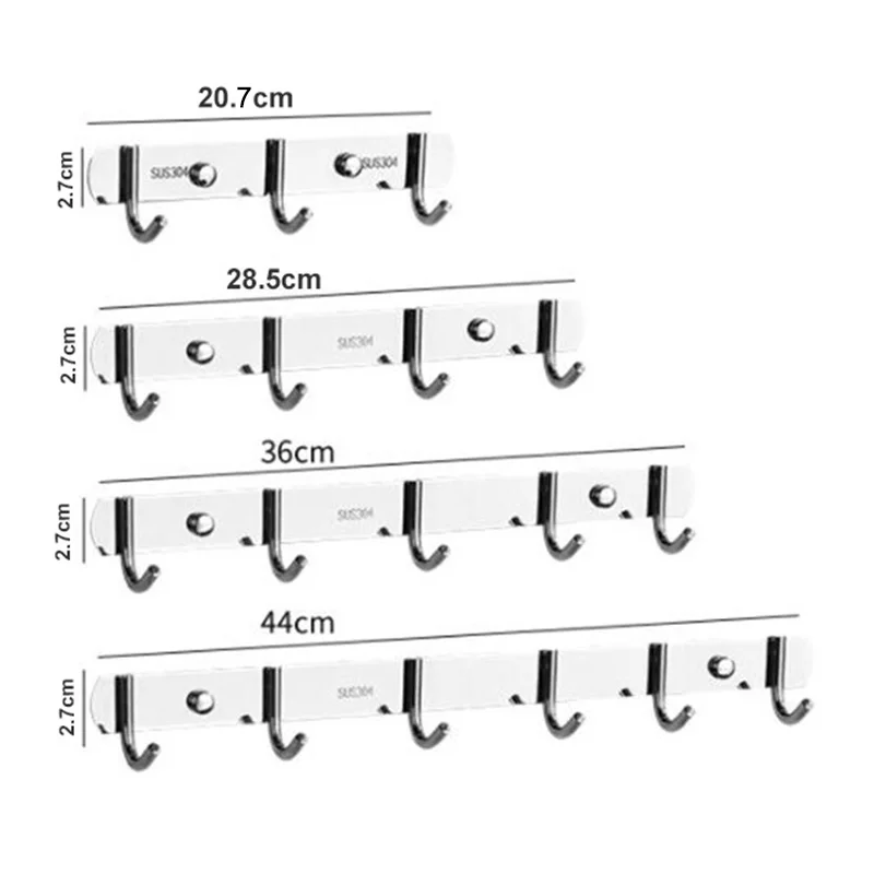 stainless steel Wall Hanging Hook Storage Rack 4 5 6 Hooks Kitchen Kitchenware Towel cloth Hanger Wall Door Bathroom Organize o1