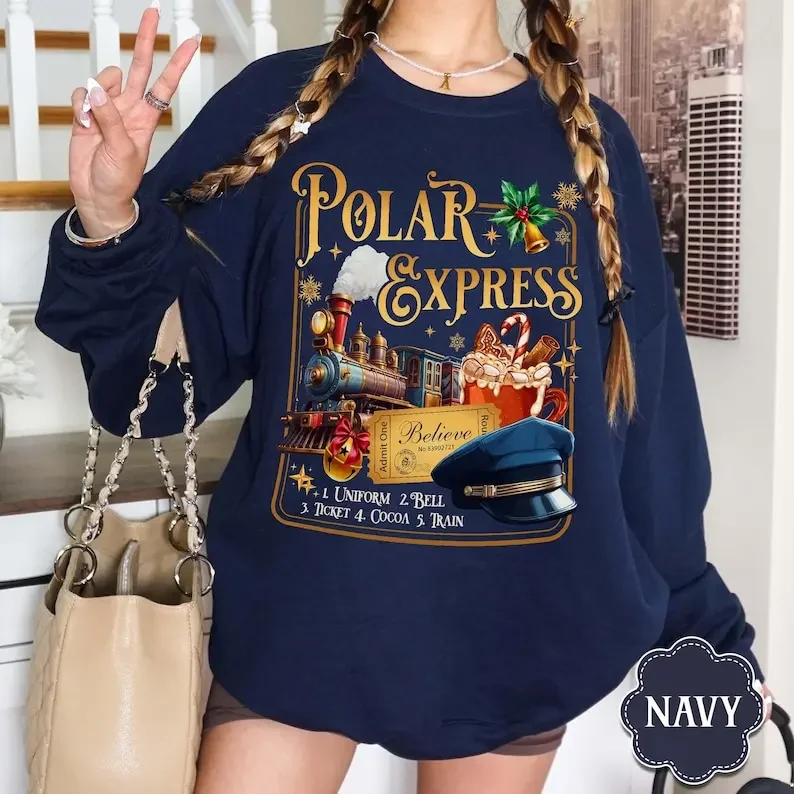 Women' S Polar Trip Christmas Express Sweatshirt Family Trip Xmas Tops Merry Christmas Hoodie All Aboard Graphic Graphic Tshirts