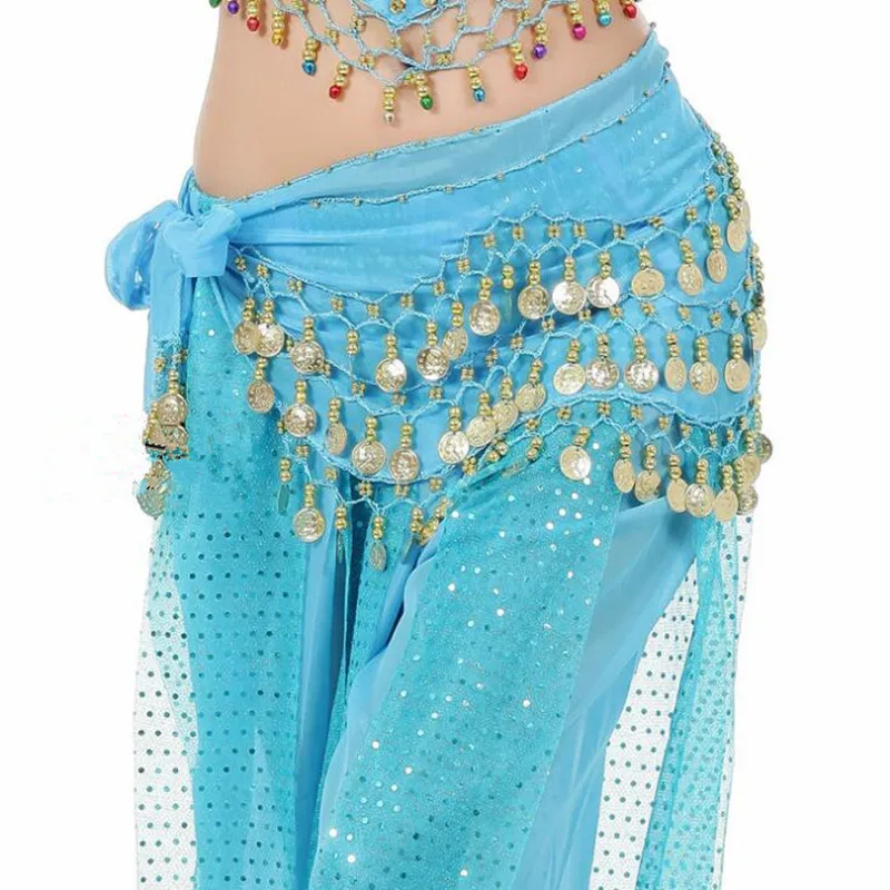 Women Girl Dancing Costume 3 Row Coin Chain Belly Dance Skirt Scarf Hip Wrap Belt Waistband Waist  Christmas  Cosplay