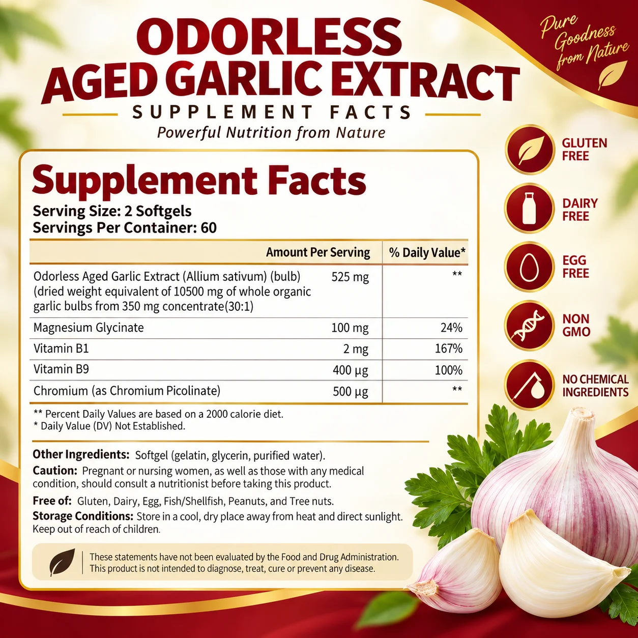Aged Garlic Softgels - Supports Heart Health, Energy Metabolism, Muscle Function & Nervous System Wellness with Magnesium