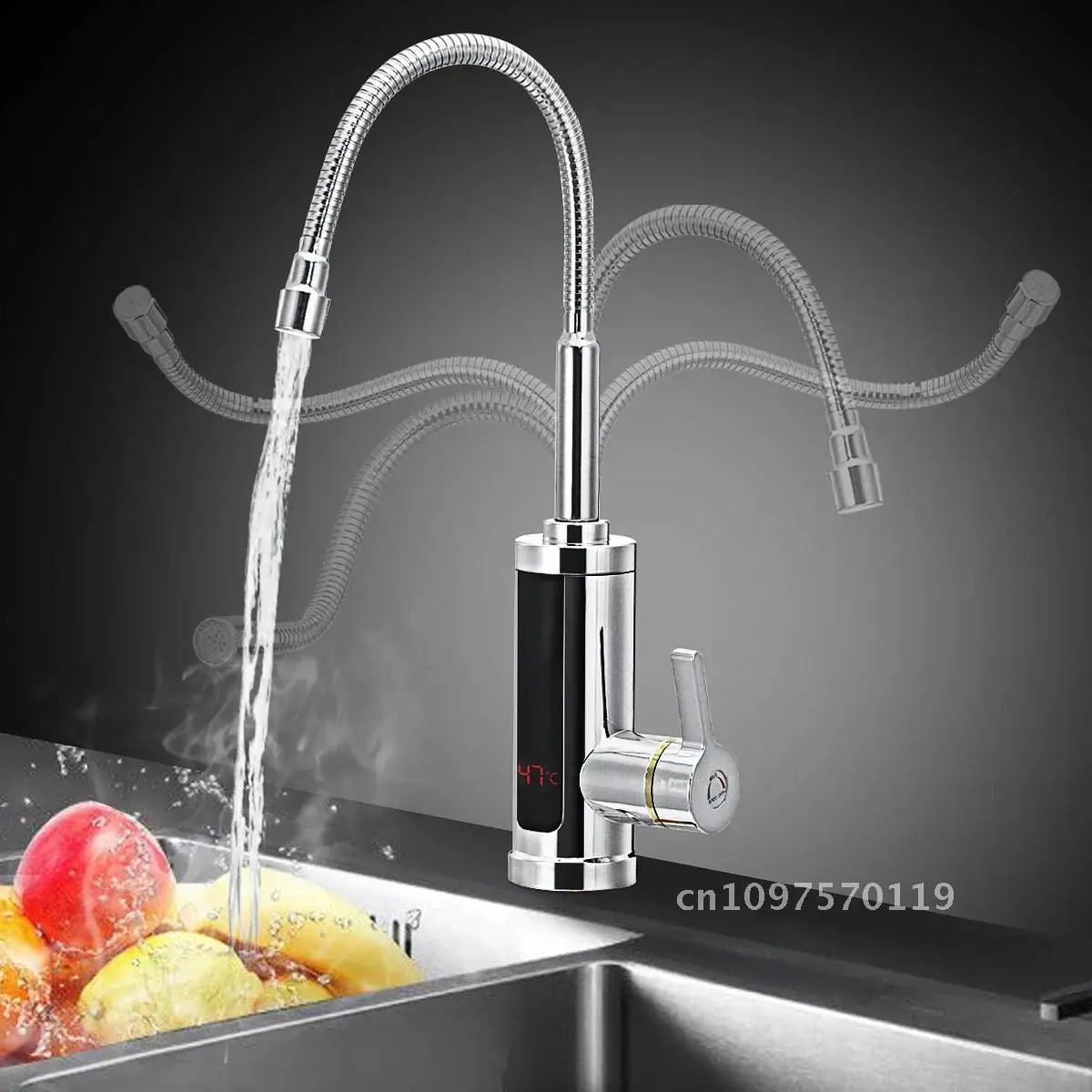 3000W 220V Heater Kitchen Flow Water Electric Tap Instant Hot Tankless Heater Heater Water with LED Faucet Water Heating Cold