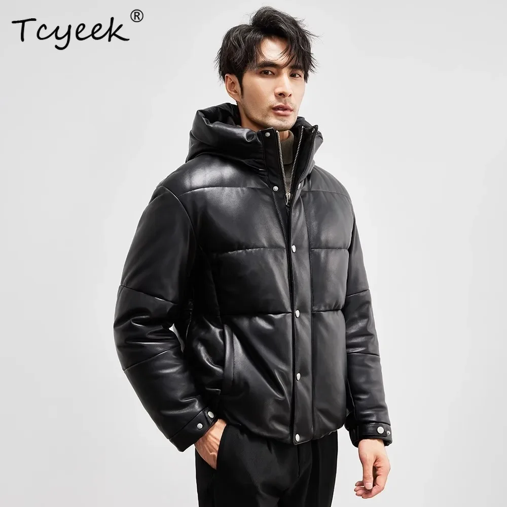 Tcyeek Genuine Leather Down Jacket 90% Goose Down Coat Mens Clothing Winter Jackets Hooded Sheepskin Coats Jaqueta De Couro