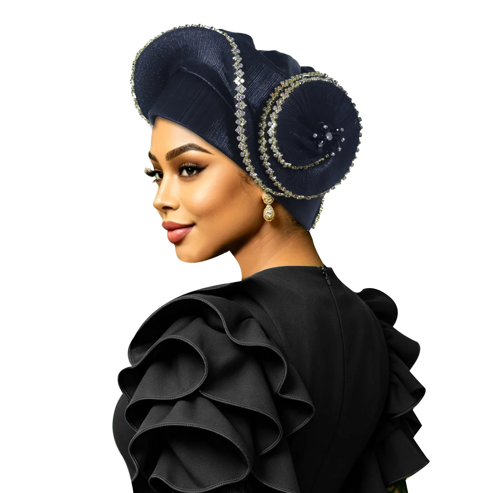 Novelty Spiral Diamond Turban Beret for Women Afrcian Auto Gele Lady Head Wraps Nigerian Headpiece Wedding Party Geles
