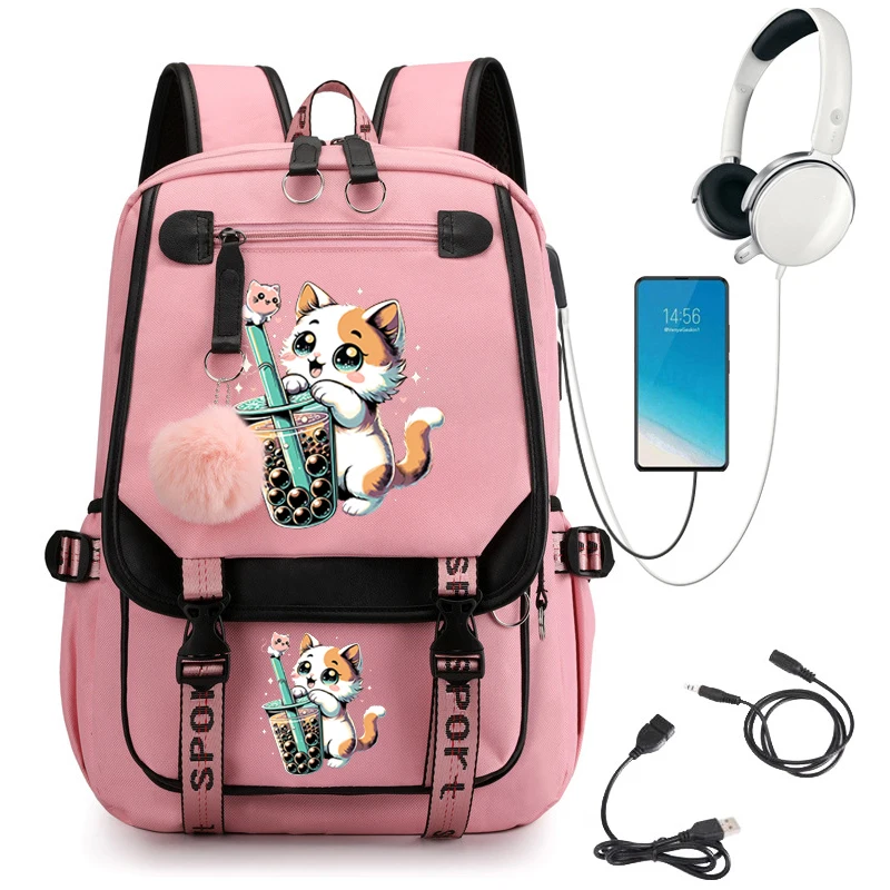 

Kawaii Backpack Girl Teenager Mochila Travel School Backpack Black Pink Bagpack Boba Anime Cat School Bag Usb Mochilas Escolares