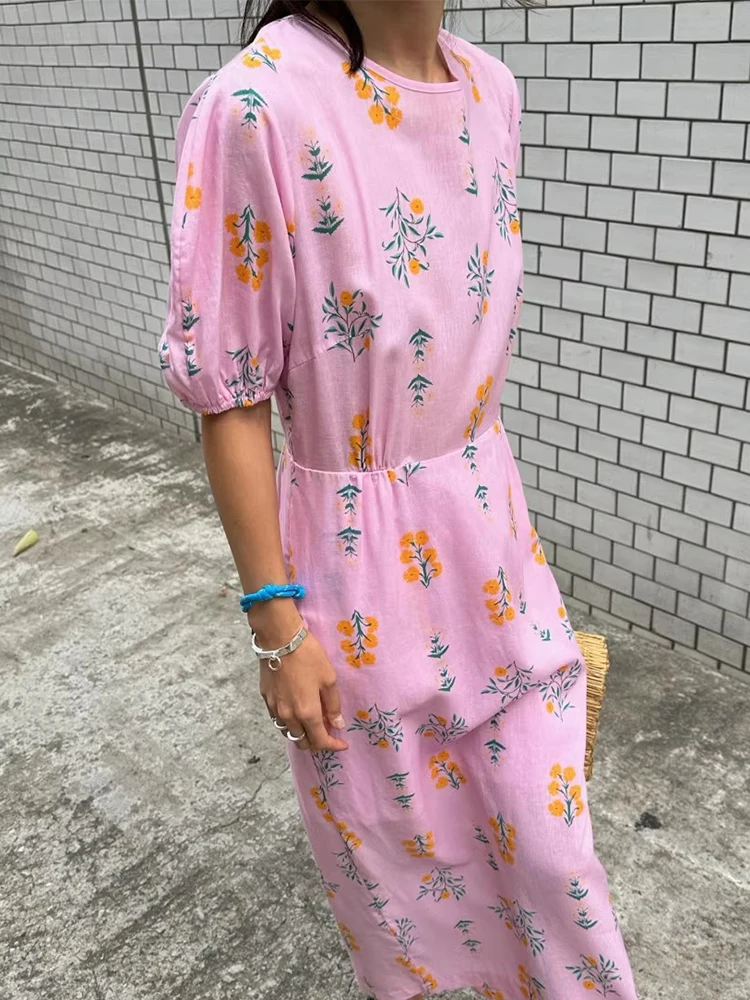 Chique zomer hoge taille bloemenprint Bal ort Sve Dr Dames Faion Commute Sle Belted Casual ronde Ne Dr