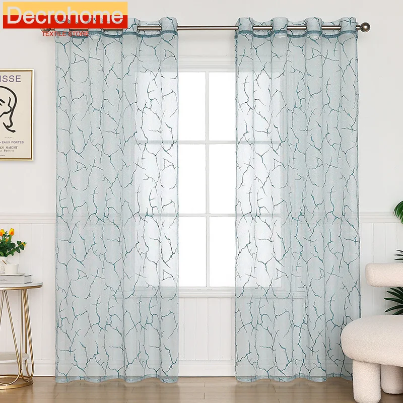 Simple Branch Striped Transparent Curtains for Living Dining Room Bedroom Custom Size Luxury Window White Tulle Decoration