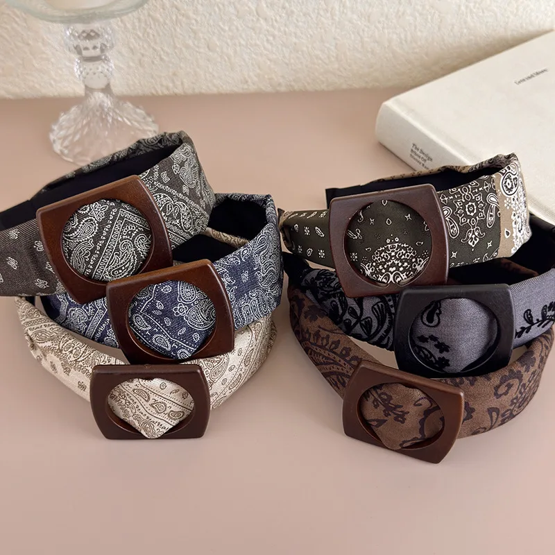 Headband Paisley Wide Round Crown Lifting Volume Enhancing for Women Fall Winter Vintage Elegant  Fabric Hair Accessory