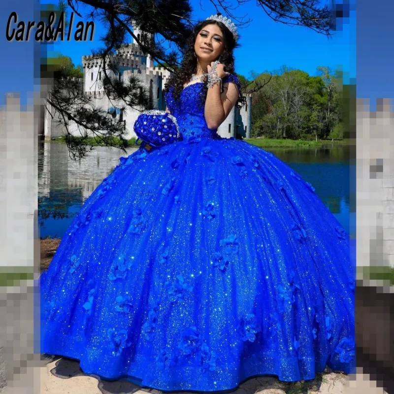 

Vestidos De 15 Años Royal Blue Quincenara Dresses 2025 Sequin Cap Sleeves Beading Sweet 16 Prom Gowns Customized
