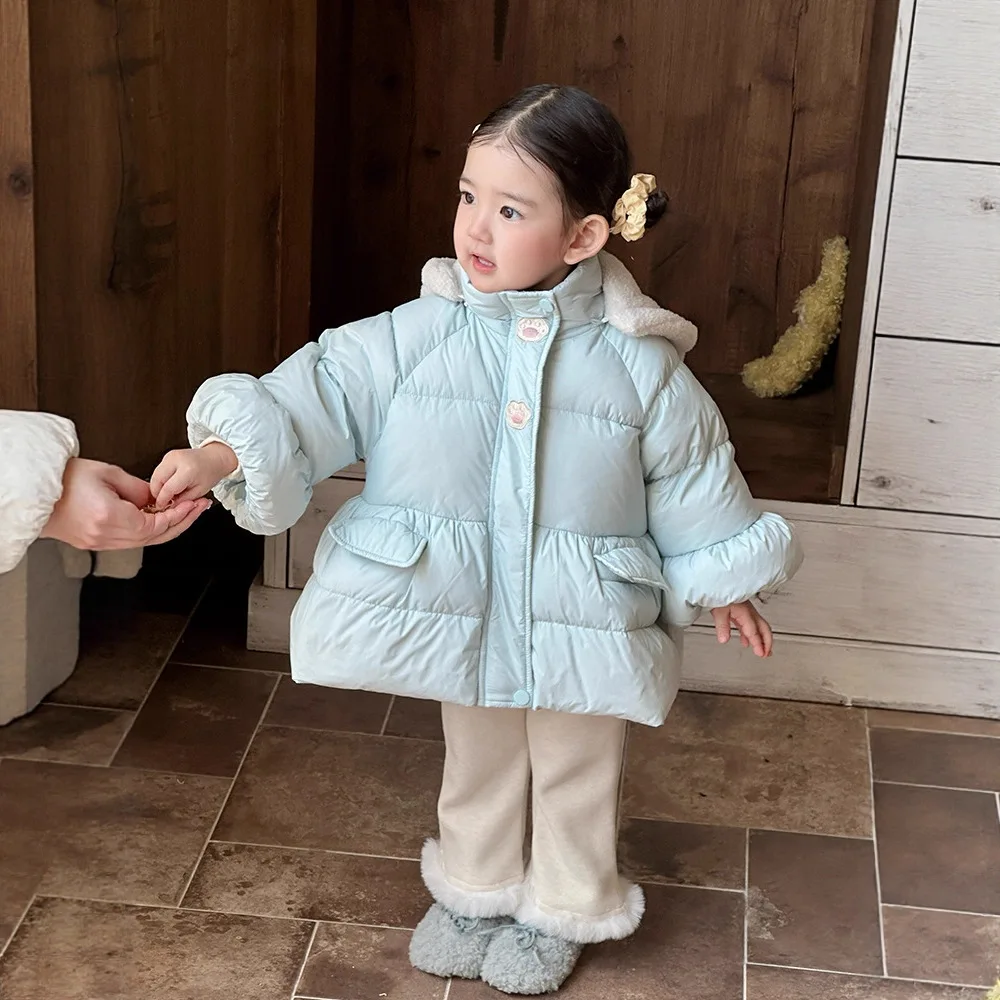 

2025 Winter Kids Baby Girl Down Jacket Hooded Thick Warm Windproof Toddler Girl Down Coat 90% White Duck Teenager Girl Outerwear