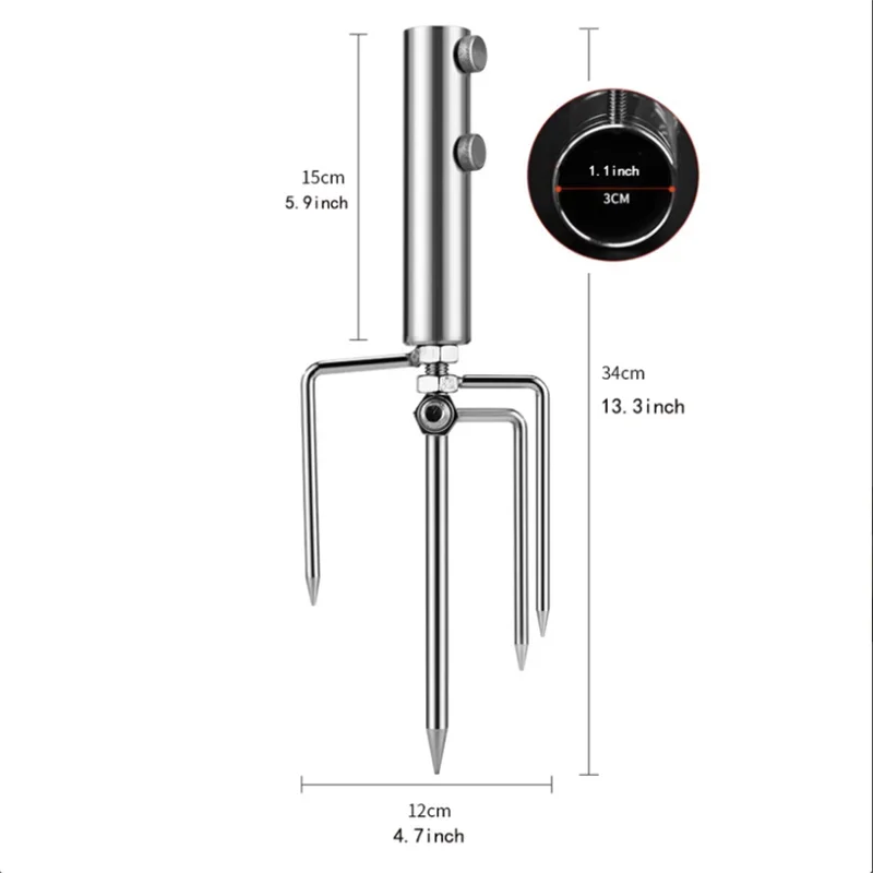 Tough Stainless Steel Fishing Umbrella Patio Umbrella Holder Parasol Bracket Manual Beach Sand Auger Fix Wind Protection Base view 2
