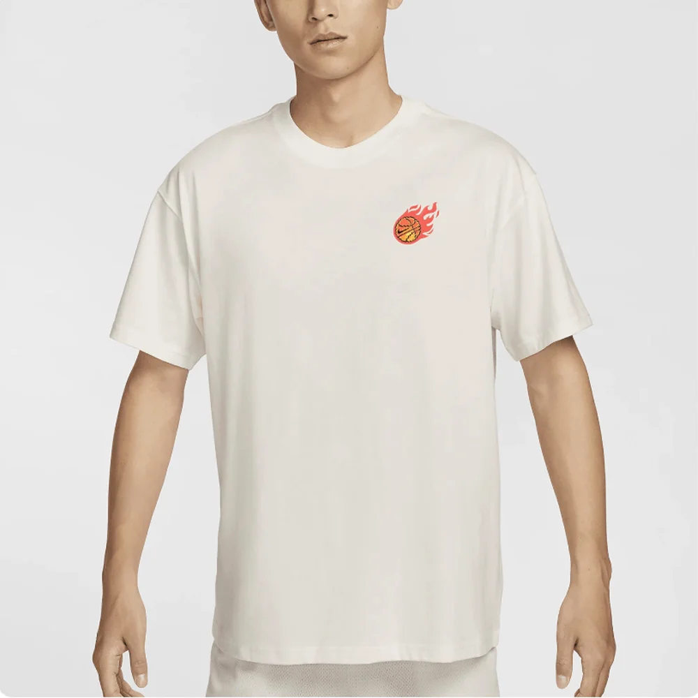 Nike Men's Short‑Sleeve T‑Shirt, Beige, Fashion Versatile Graffiti Print Letter Pattern Crew Neck Tee FZ8082-133