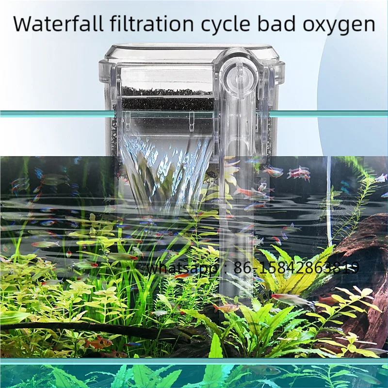 Small Wall Mounted Aquarium Water Filter External Hang On Back Adjustable Oxygen Pump Waterfall Filtration System For Fish Tank