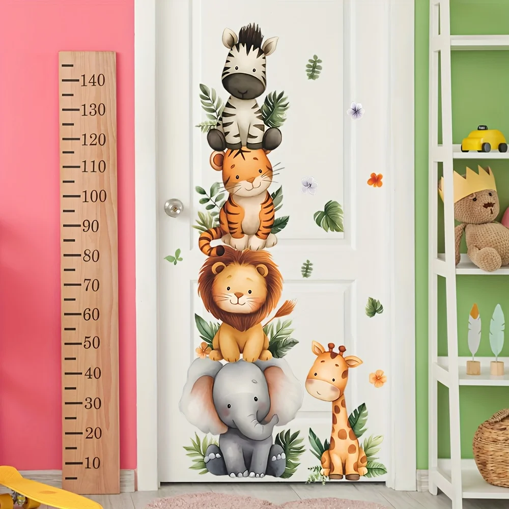 1pc Jungle Animal Stack WallSticker,Self-Adhesive Decorative Sticker,Suitable for KidsRoom,Door,LivingRoom,Fun Gift for Children