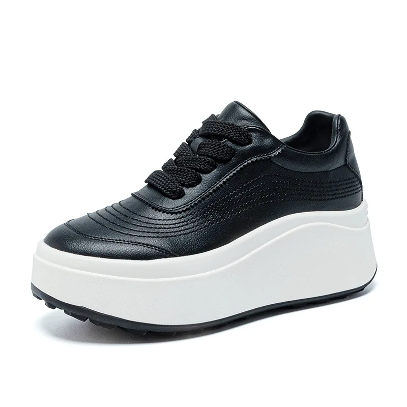 Chaussures décontractées pour femmes à plateforme compensée de 7 cm en cuir microfibre, style baskets épaisses, pour le printemps et l'automne, mode skateboard