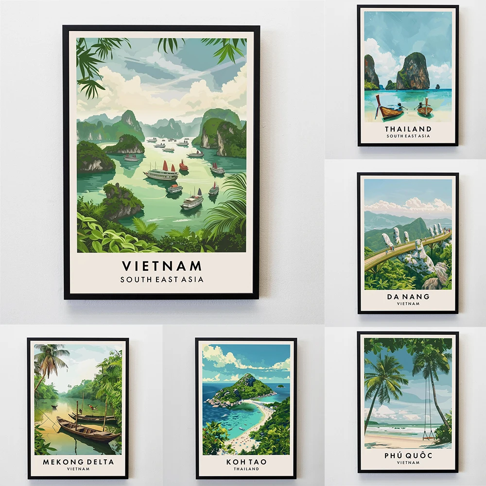 Home Decor Vietnam - ベトナム旅行プリントウォールアートベトナムポスタータイプリントアジア旅行プリント家の装飾ウォールアート都市旅行キャンバス絵画