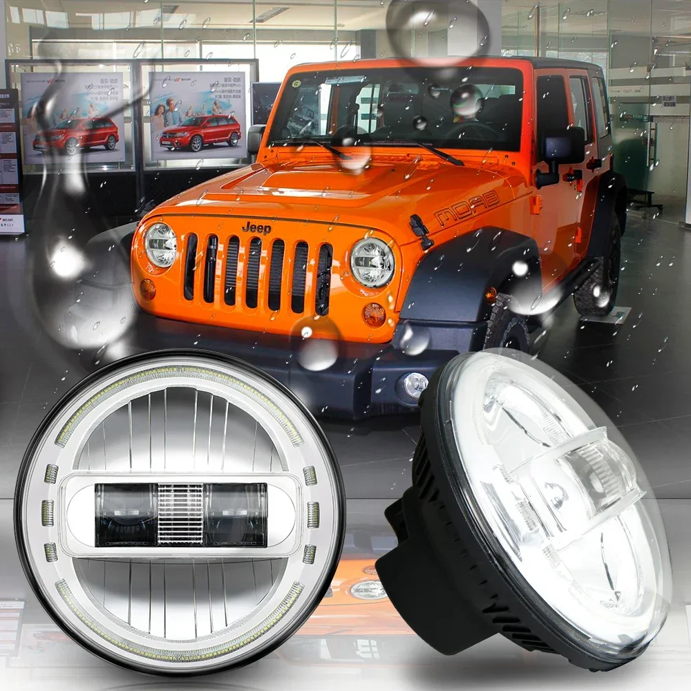 DOT approved KINGKONG LED Headlight with angel eye led Angel 7 inch round halo headlamp for jeep wrangler jk