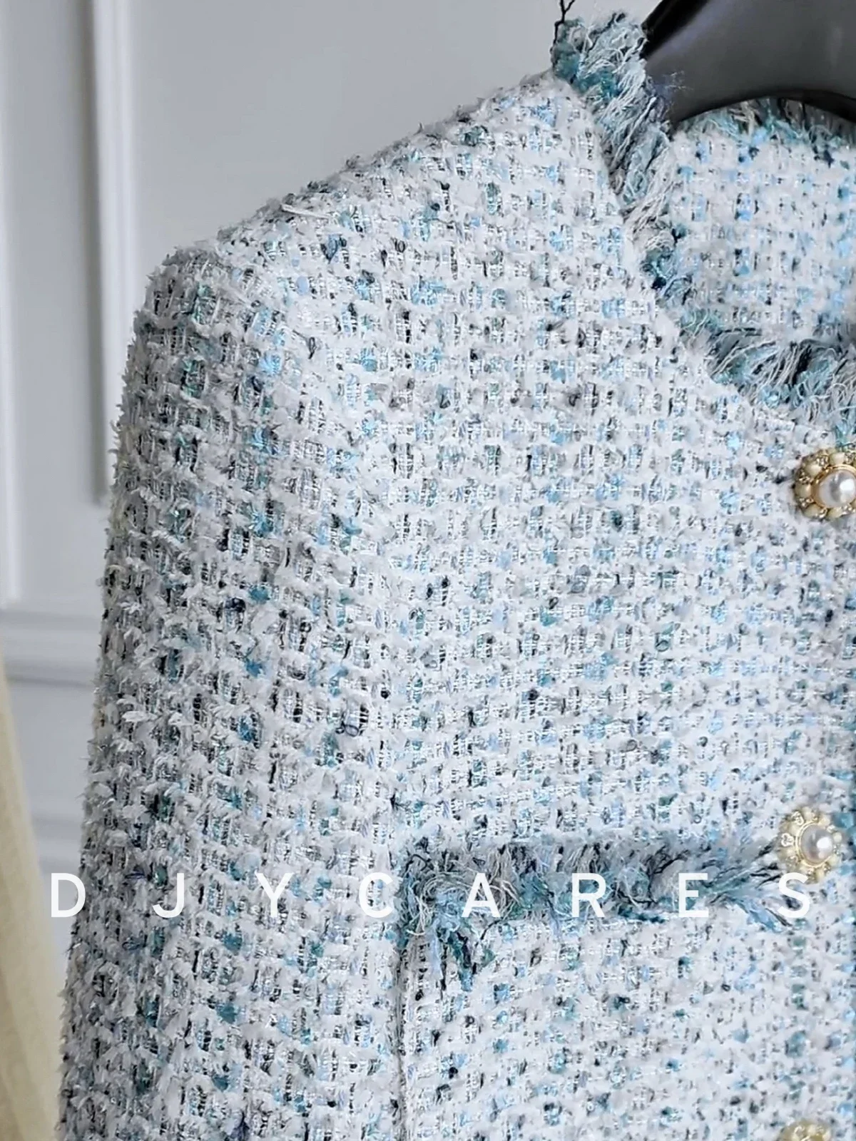 New Bold tweed design tassel jacket woven fashionable blue top