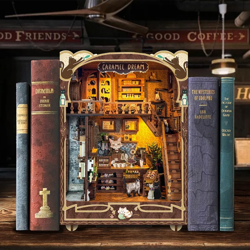 OUZEY Sweet Dreams Book Nook DIY, 3D warmgekleurde houten huisje, gezellige plank decor cadeau voor tieners