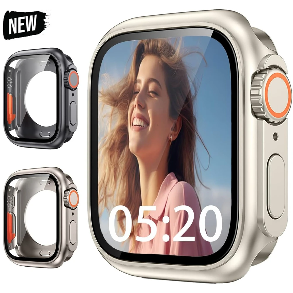 Displays chutz folie für Apple Watch 44mm 45mm 40mm 41mm Hard PC Front Hecks toß stangen gehäuse für iwatch 9 8 7 6 5 4 Wechsel zu Ultra