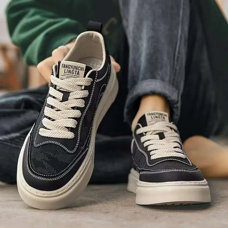 

Hot Selling Luxury Sports Shoes Casual Shoes Lace Up Round Toe Board Shoes Soft Soled Soft Surface Anti Slip Versatile Work Shoe